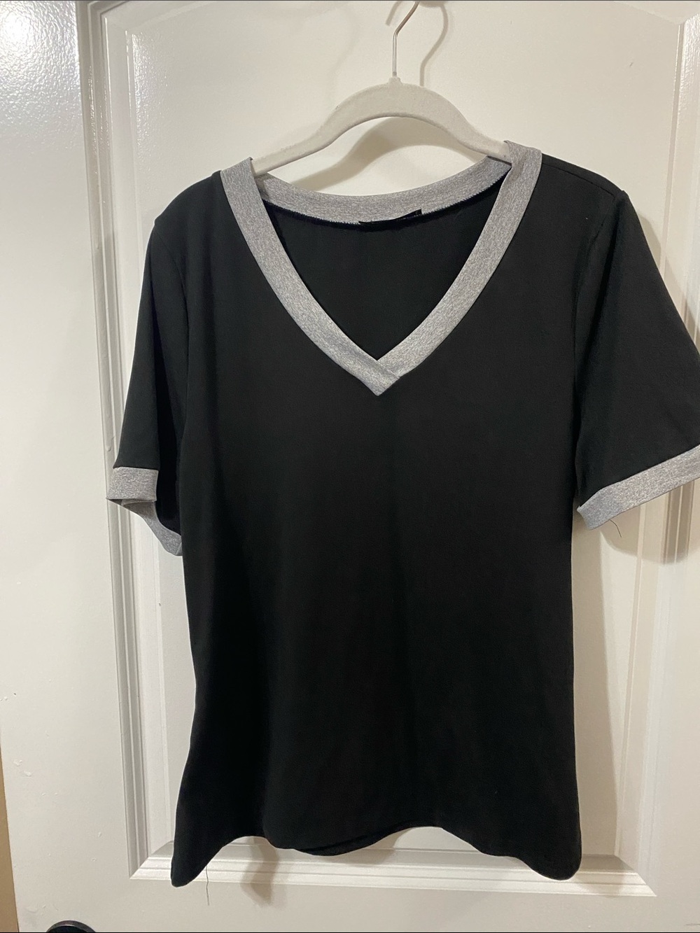 Black V-Neck Tee with Silver Trim